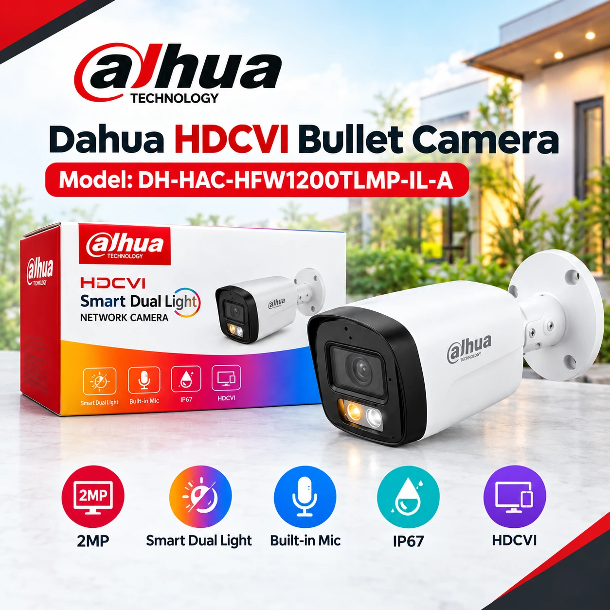 Dahua 2MP Smart Dual Light HDCVI Bullet Camera with Audio